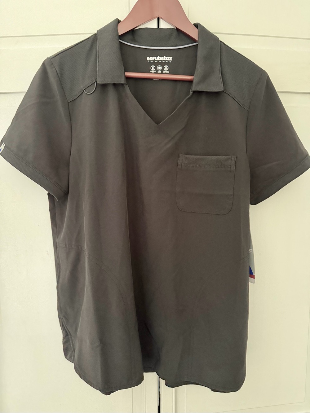 Scrubstar Womens Black V-Neck Polo Scrub Top